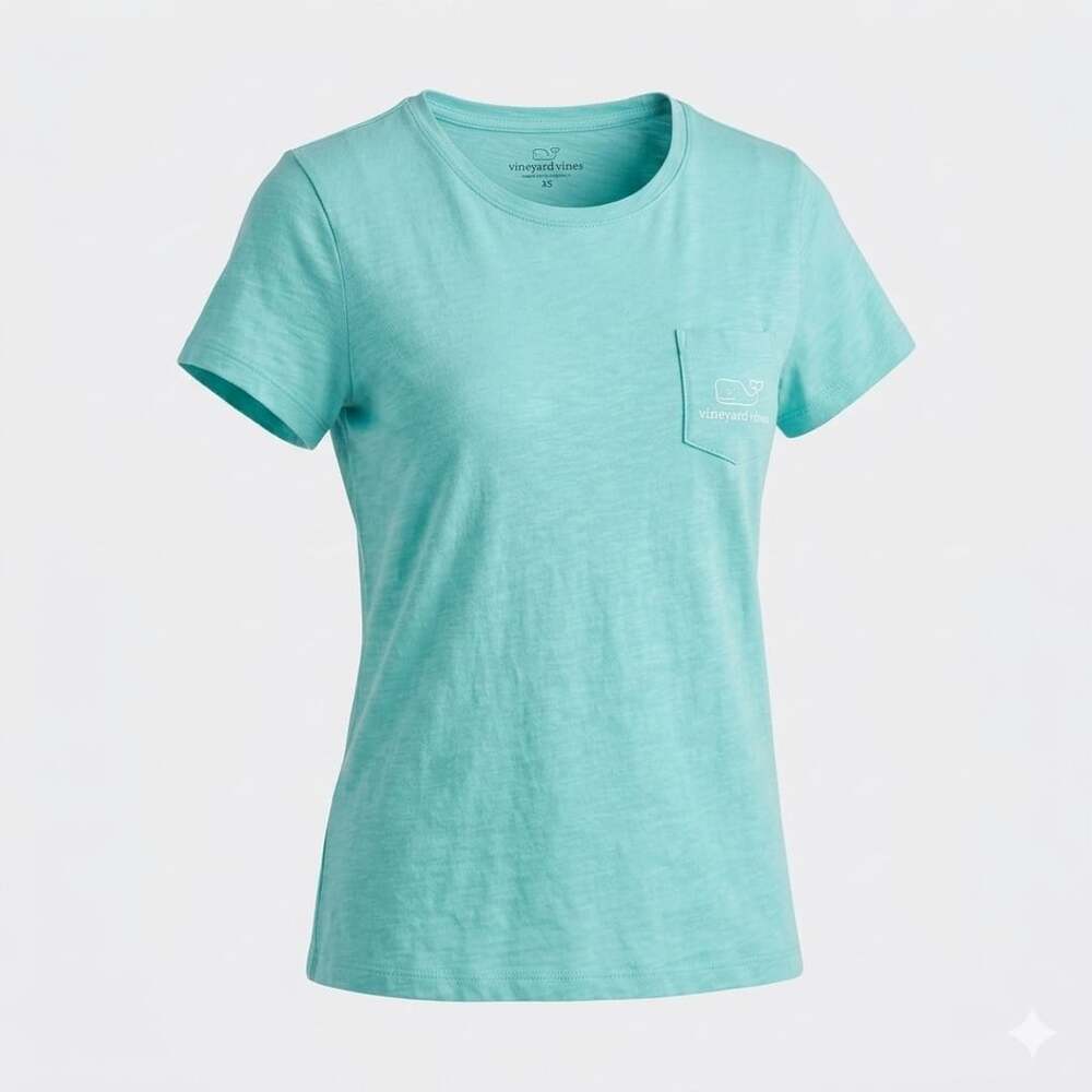 Vineyard Vines Women's Vintage Whale Pocket Tee Aqua Haze XS Short Sleeve Shirt